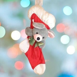 Vintage 1989 Fiesta Nylon Christmas Stocking - Plush Mouse Parachute 20"
